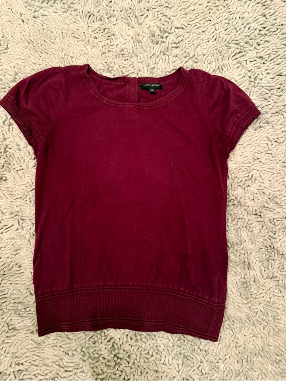 Banana Republic Short Sleeve Pointelle Crewneck Sweater Top - Wine Plum Medium